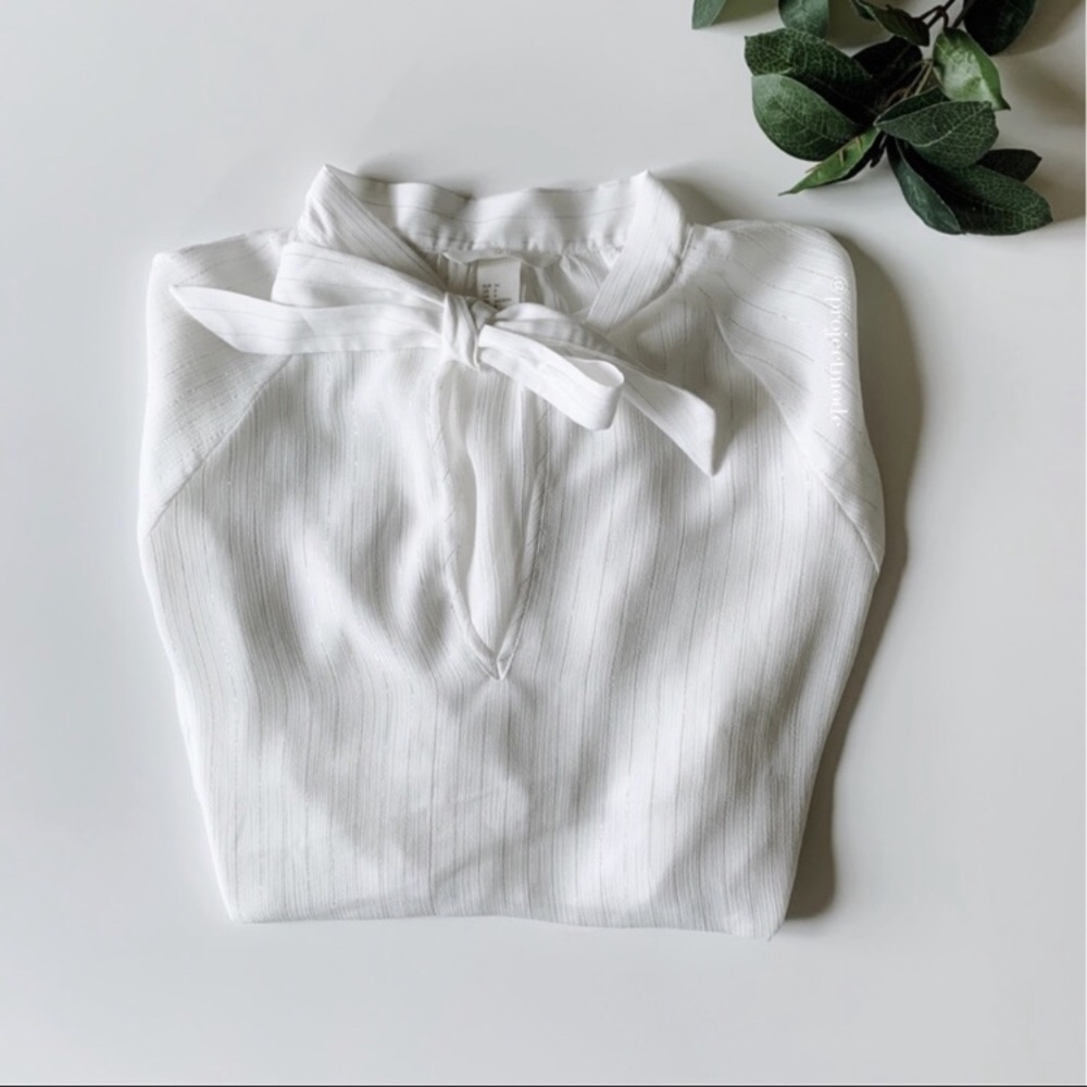 H&M White Blouse Tie Front